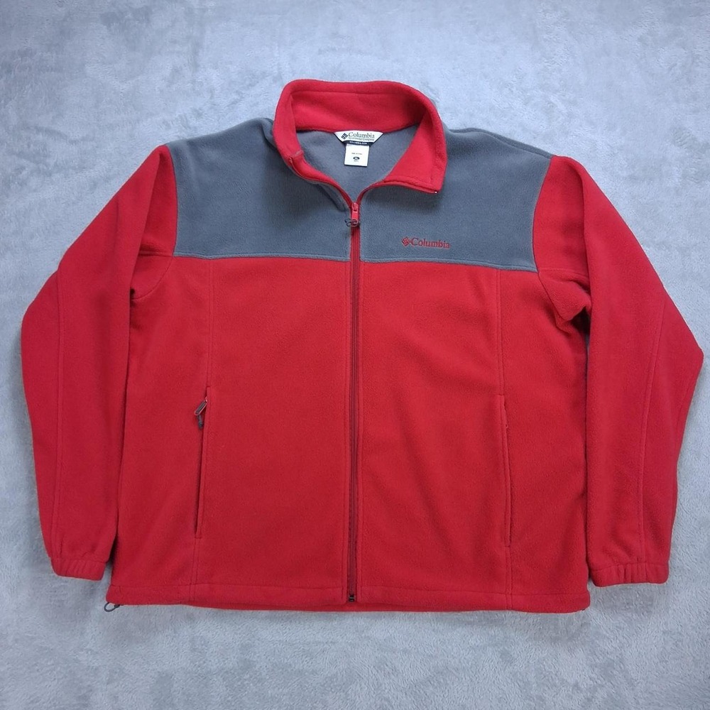 Columbia Mens Red Gray Full Zip Fleece Jacket XL Gorpcore Outdoor Utility